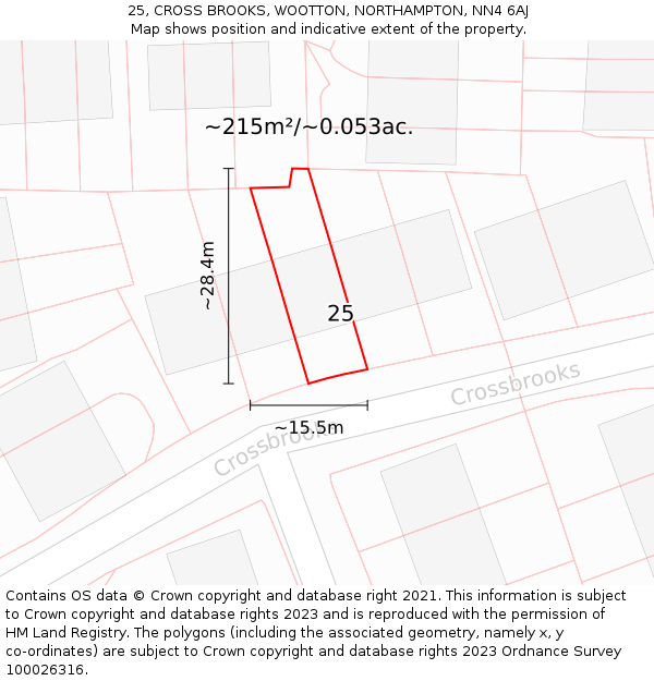 25, CROSS BROOKS, WOOTTON, NORTHAMPTON, NN4 6AJ: Plot and title map
