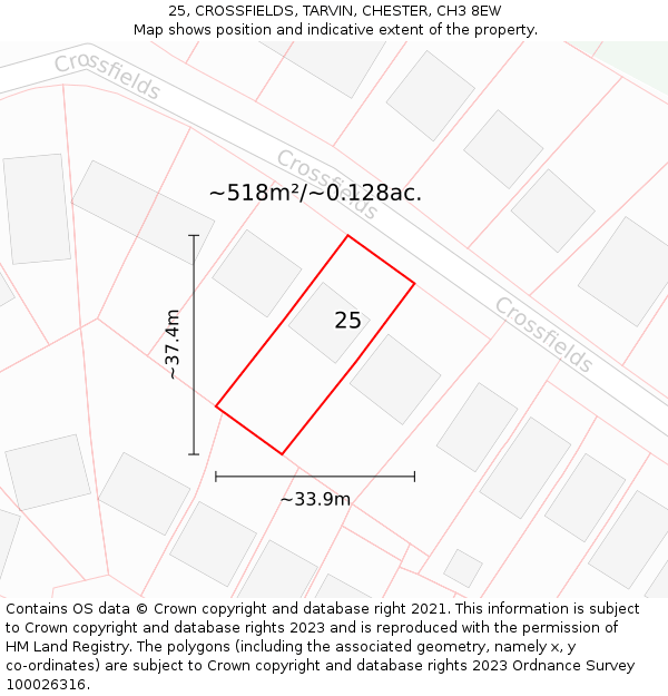 25, CROSSFIELDS, TARVIN, CHESTER, CH3 8EW: Plot and title map