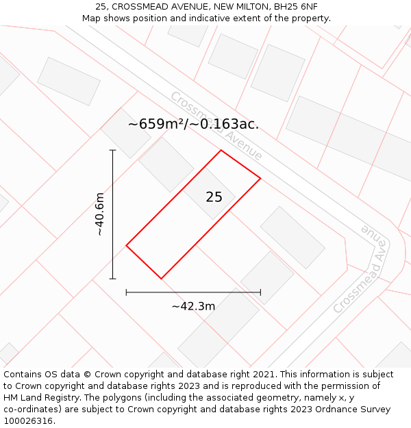 25, CROSSMEAD AVENUE, NEW MILTON, BH25 6NF: Plot and title map