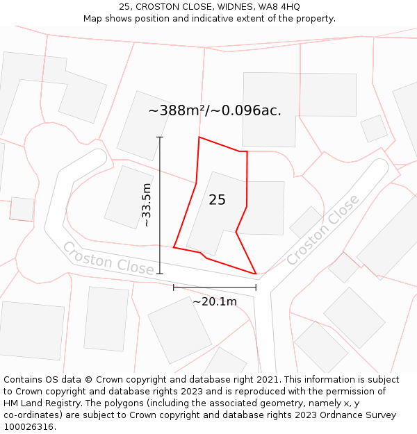 25, CROSTON CLOSE, WIDNES, WA8 4HQ: Plot and title map