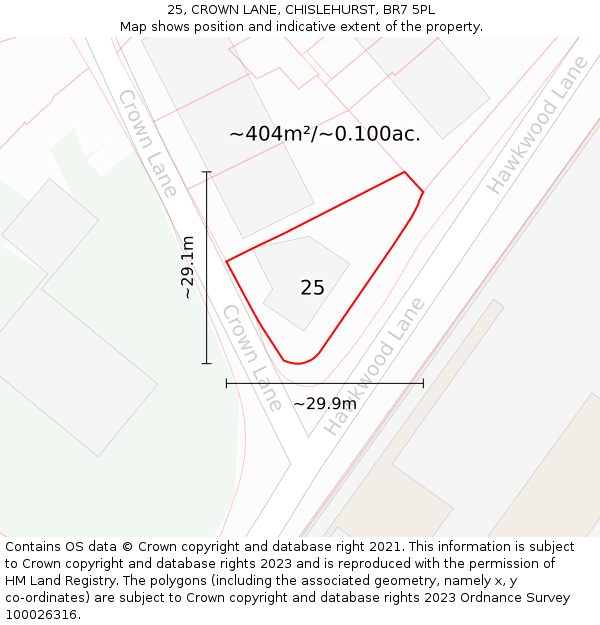 25, CROWN LANE, CHISLEHURST, BR7 5PL: Plot and title map