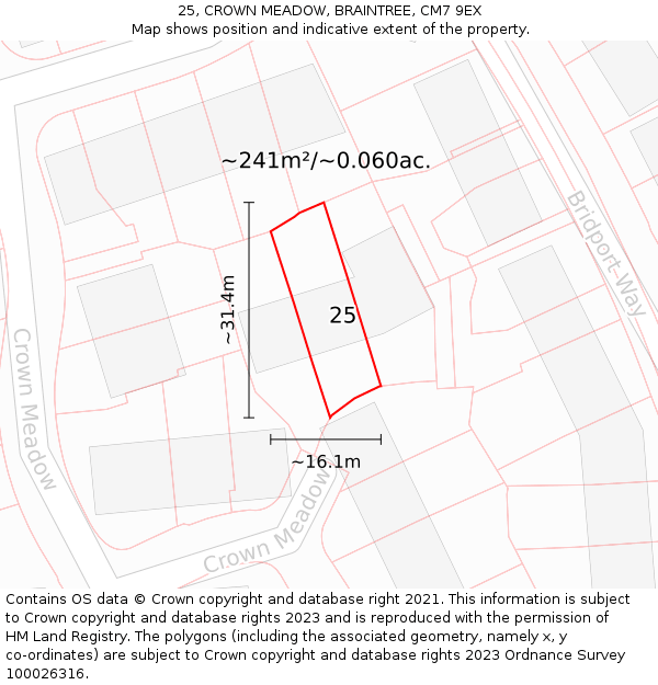 25, CROWN MEADOW, BRAINTREE, CM7 9EX: Plot and title map