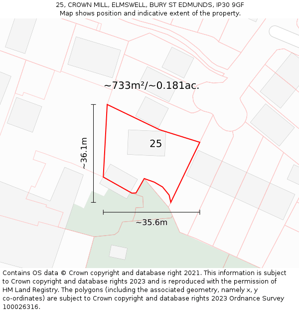 25, CROWN MILL, ELMSWELL, BURY ST EDMUNDS, IP30 9GF: Plot and title map