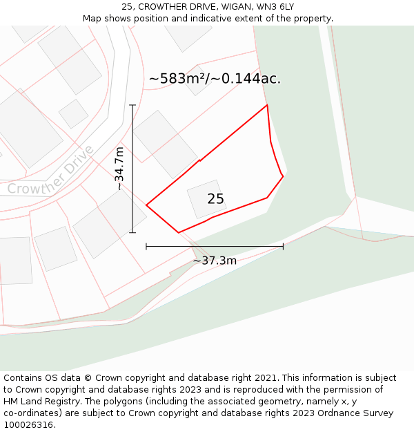 25, CROWTHER DRIVE, WIGAN, WN3 6LY: Plot and title map