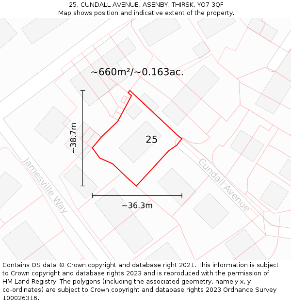 25, CUNDALL AVENUE, ASENBY, THIRSK, YO7 3QF: Plot and title map