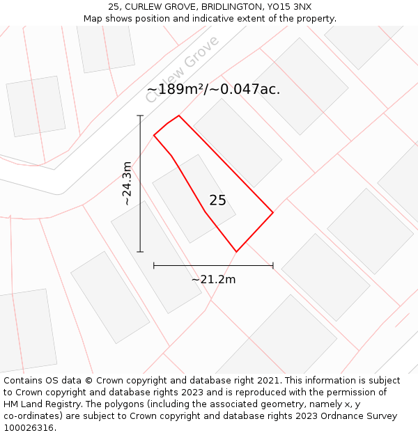 25, CURLEW GROVE, BRIDLINGTON, YO15 3NX: Plot and title map