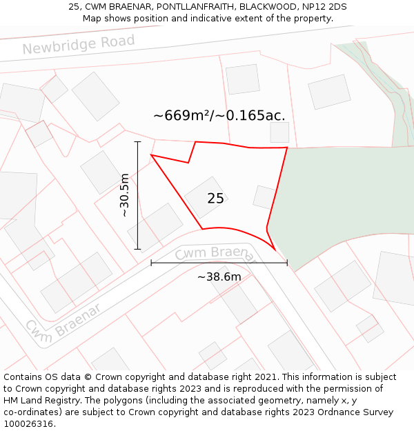 25, CWM BRAENAR, PONTLLANFRAITH, BLACKWOOD, NP12 2DS: Plot and title map