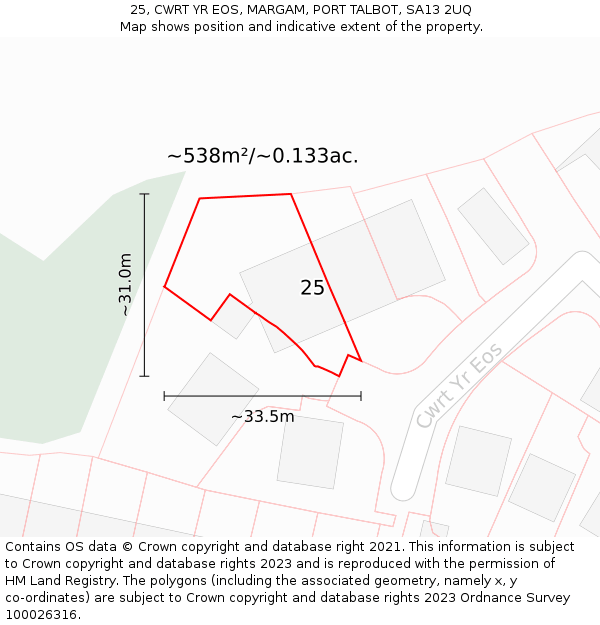 25, CWRT YR EOS, MARGAM, PORT TALBOT, SA13 2UQ: Plot and title map