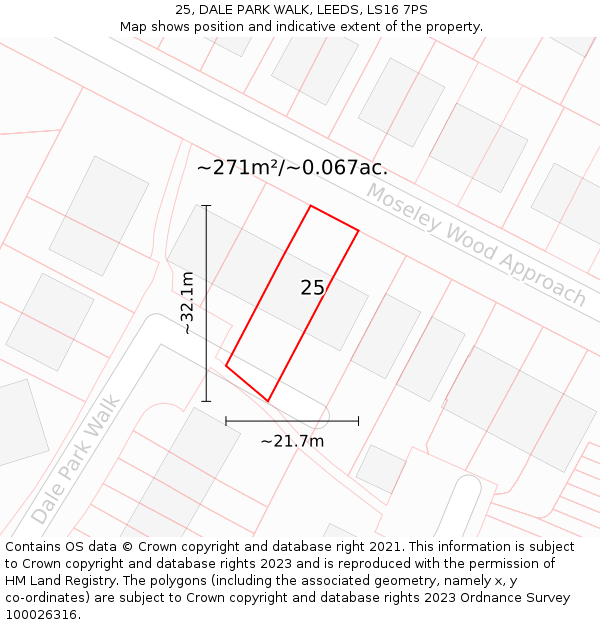 25, DALE PARK WALK, LEEDS, LS16 7PS: Plot and title map