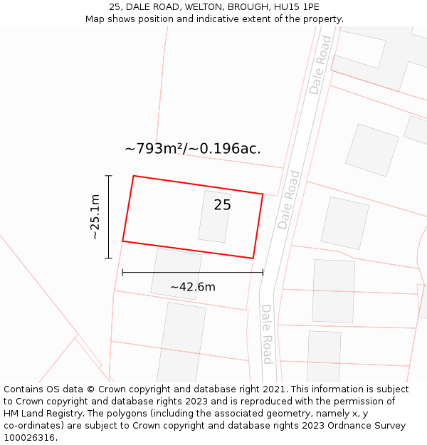 25, DALE ROAD, WELTON, BROUGH, HU15 1PE: Plot and title map