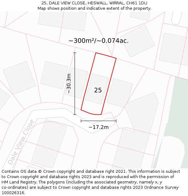 25, DALE VIEW CLOSE, HESWALL, WIRRAL, CH61 1DU: Plot and title map