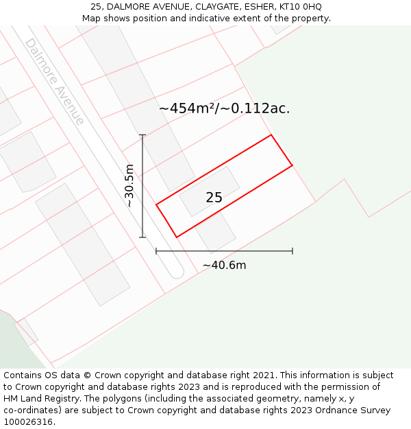 25, DALMORE AVENUE, CLAYGATE, ESHER, KT10 0HQ: Plot and title map