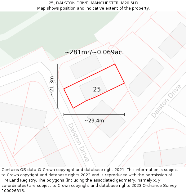 25, DALSTON DRIVE, MANCHESTER, M20 5LD: Plot and title map