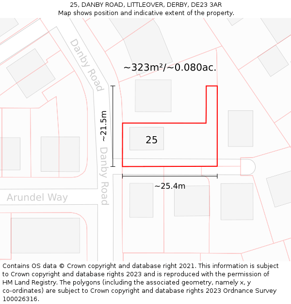 25, DANBY ROAD, LITTLEOVER, DERBY, DE23 3AR: Plot and title map