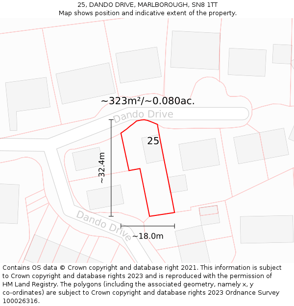 25, DANDO DRIVE, MARLBOROUGH, SN8 1TT: Plot and title map