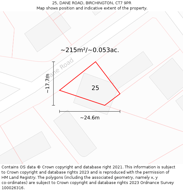 25, DANE ROAD, BIRCHINGTON, CT7 9PR: Plot and title map