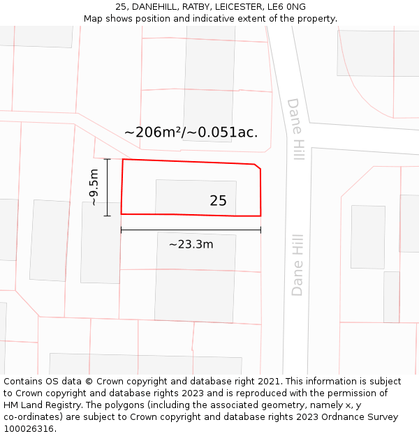 25, DANEHILL, RATBY, LEICESTER, LE6 0NG: Plot and title map