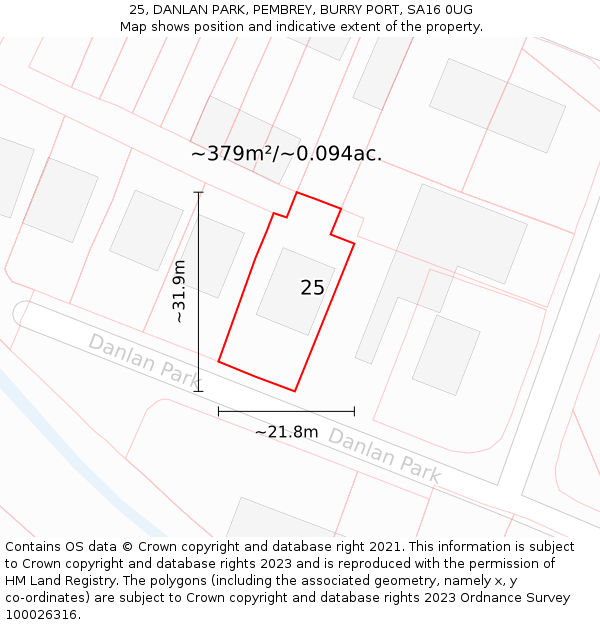25, DANLAN PARK, PEMBREY, BURRY PORT, SA16 0UG: Plot and title map
