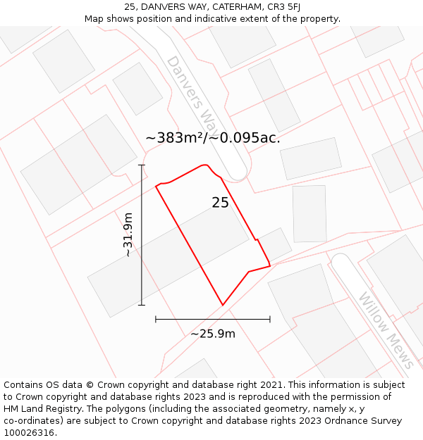 25, DANVERS WAY, CATERHAM, CR3 5FJ: Plot and title map
