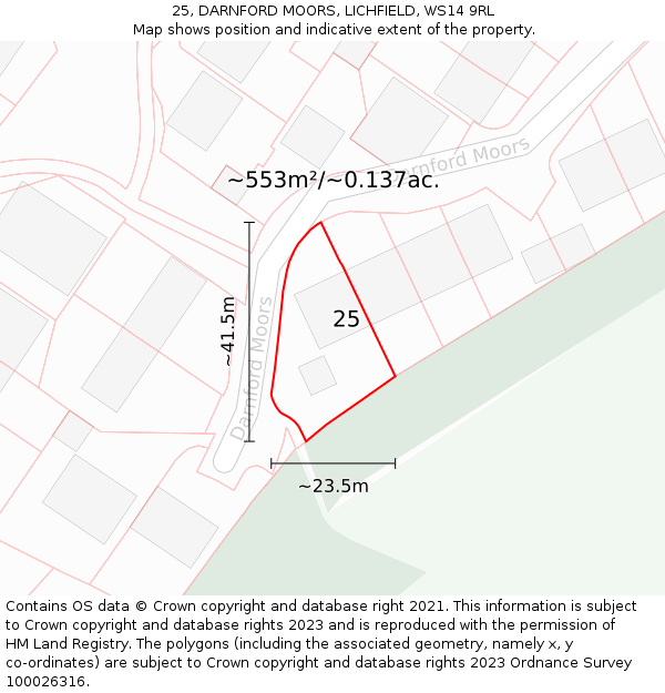 25, DARNFORD MOORS, LICHFIELD, WS14 9RL: Plot and title map