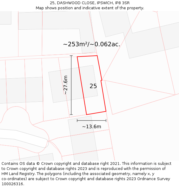25, DASHWOOD CLOSE, IPSWICH, IP8 3SR: Plot and title map