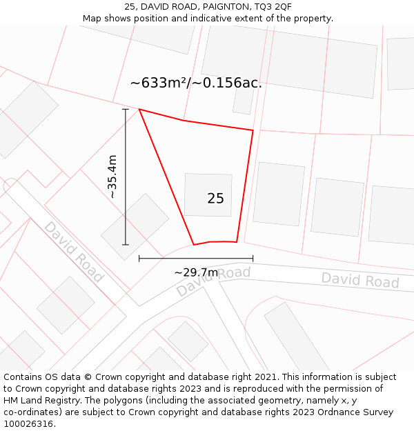 25, DAVID ROAD, PAIGNTON, TQ3 2QF: Plot and title map