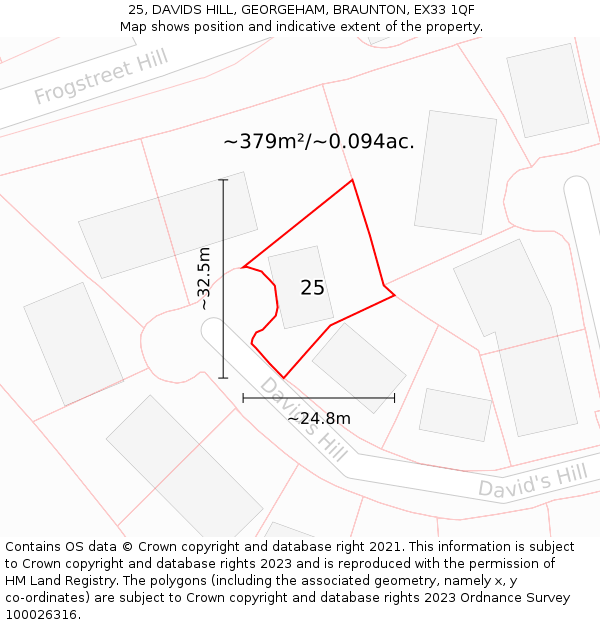 25, DAVIDS HILL, GEORGEHAM, BRAUNTON, EX33 1QF: Plot and title map