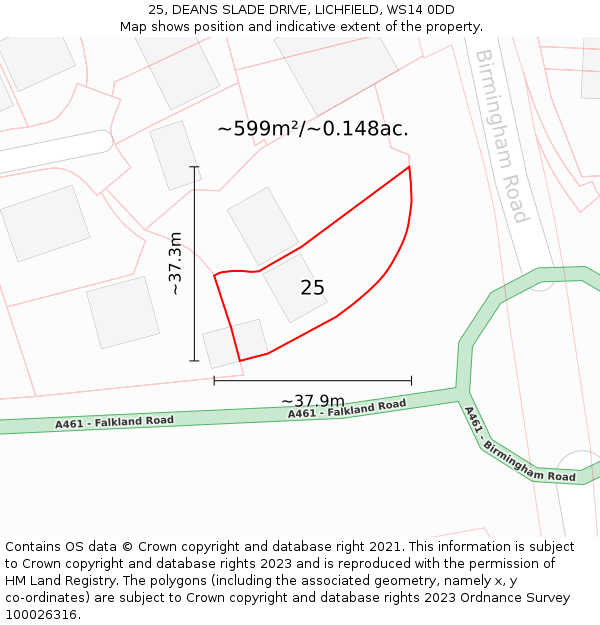 25, DEANS SLADE DRIVE, LICHFIELD, WS14 0DD: Plot and title map