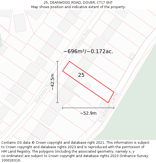 25, DEANWOOD ROAD, DOVER, CT17 0NT: Plot and title map