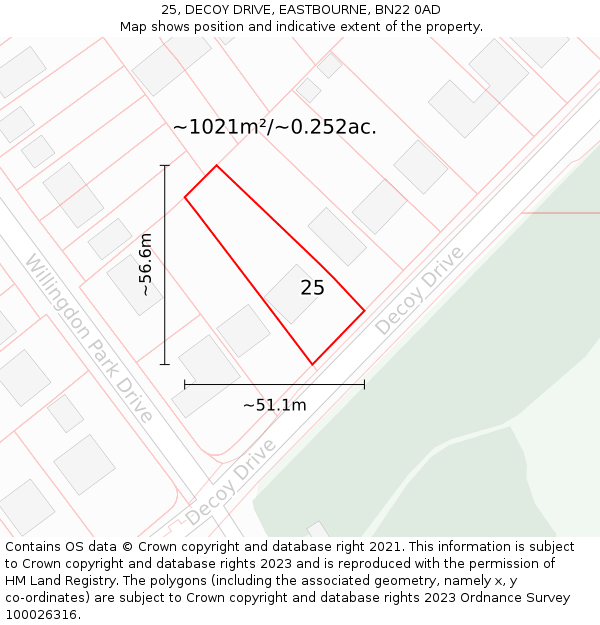 25, DECOY DRIVE, EASTBOURNE, BN22 0AD: Plot and title map