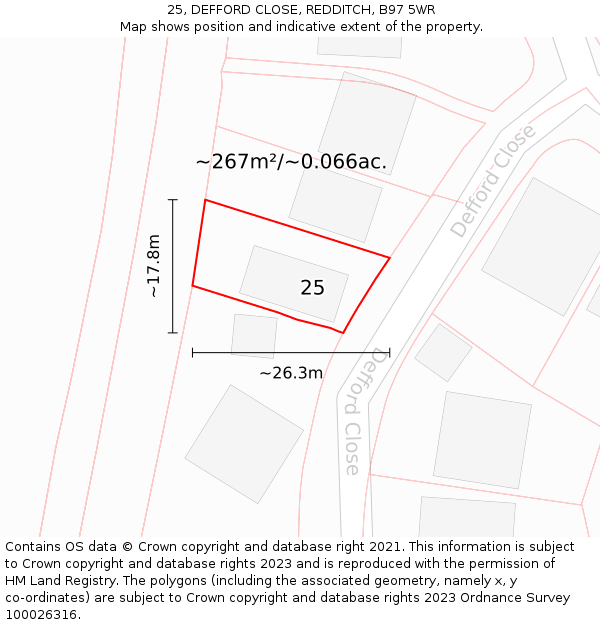 25, DEFFORD CLOSE, REDDITCH, B97 5WR: Plot and title map