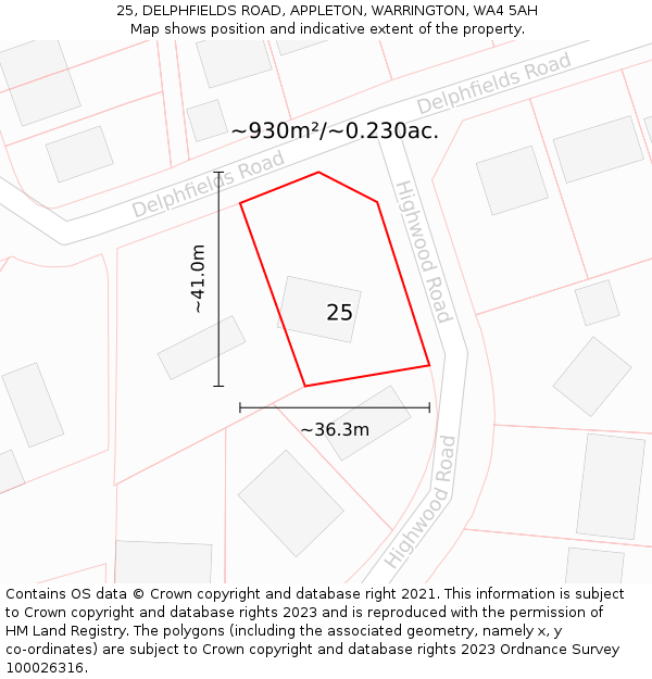 25, DELPHFIELDS ROAD, APPLETON, WARRINGTON, WA4 5AH: Plot and title map