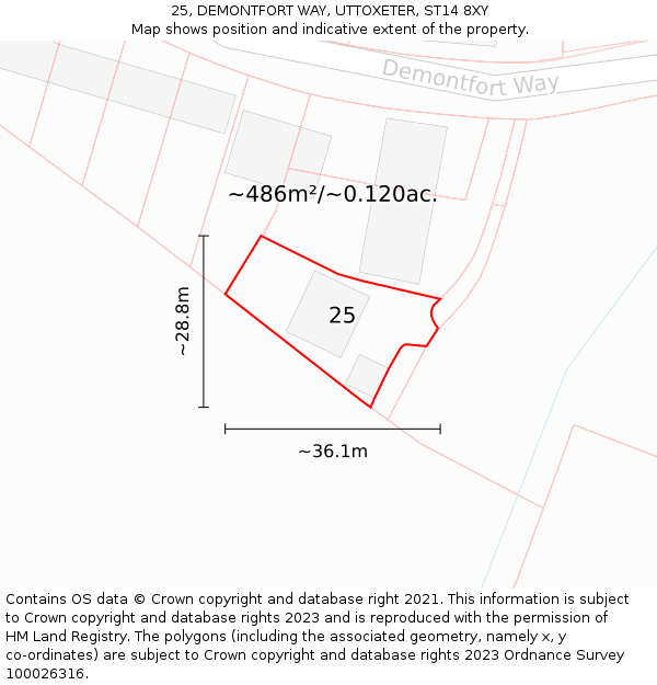 25, DEMONTFORT WAY, UTTOXETER, ST14 8XY: Plot and title map