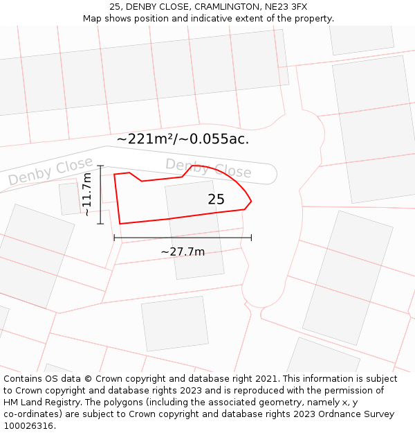 25, DENBY CLOSE, CRAMLINGTON, NE23 3FX: Plot and title map
