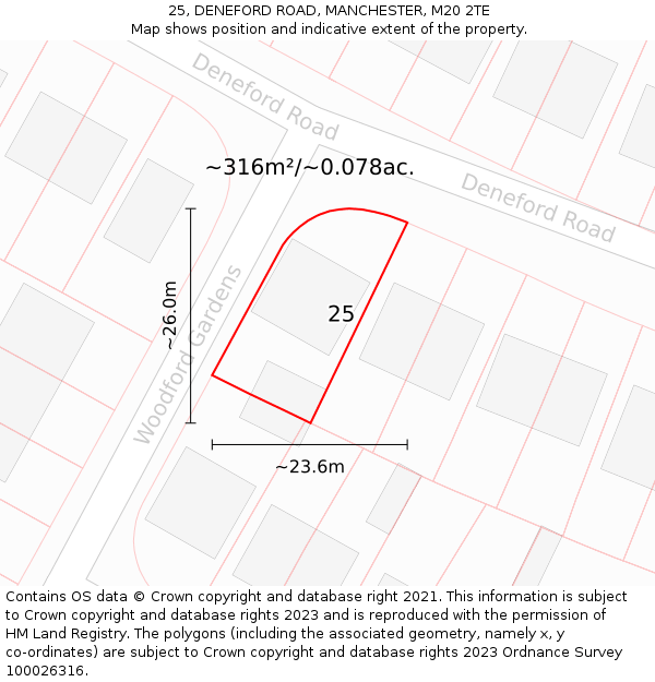 25, DENEFORD ROAD, MANCHESTER, M20 2TE: Plot and title map