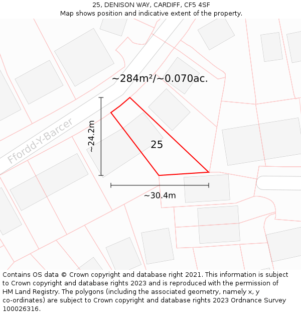 25, DENISON WAY, CARDIFF, CF5 4SF: Plot and title map