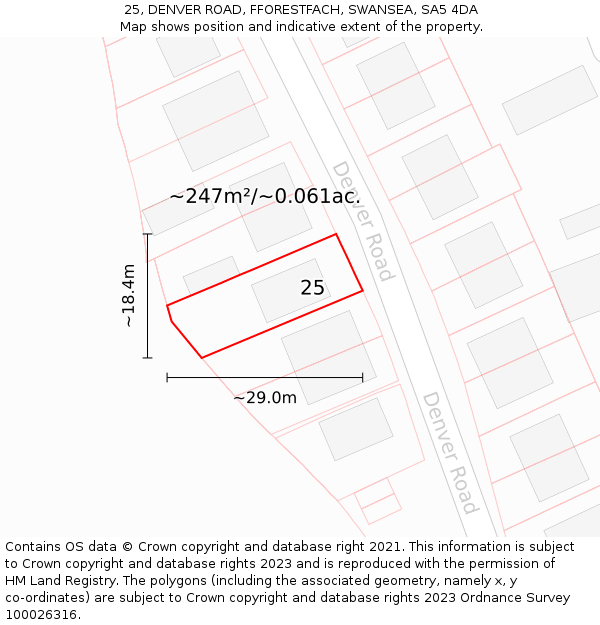 25, DENVER ROAD, FFORESTFACH, SWANSEA, SA5 4DA: Plot and title map
