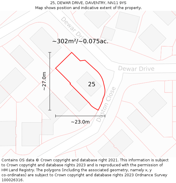 25, DEWAR DRIVE, DAVENTRY, NN11 9YS: Plot and title map