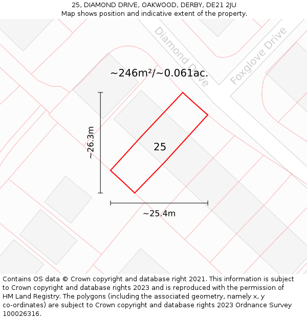 25, DIAMOND DRIVE, OAKWOOD, DERBY, DE21 2JU: Plot and title map