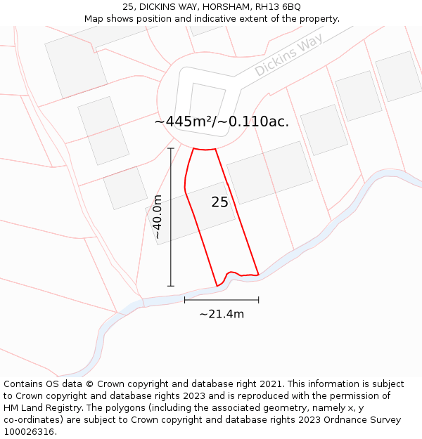 25, DICKINS WAY, HORSHAM, RH13 6BQ: Plot and title map