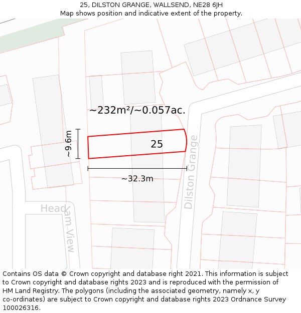 25, DILSTON GRANGE, WALLSEND, NE28 6JH: Plot and title map