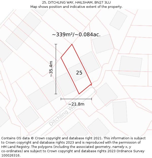 25, DITCHLING WAY, HAILSHAM, BN27 3LU: Plot and title map