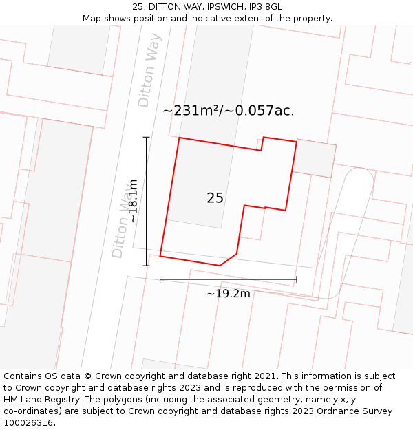 25, DITTON WAY, IPSWICH, IP3 8GL: Plot and title map
