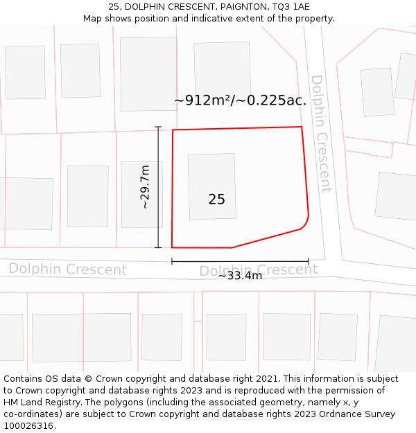 25, DOLPHIN CRESCENT, PAIGNTON, TQ3 1AE: Plot and title map