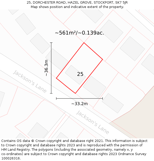 25, DORCHESTER ROAD, HAZEL GROVE, STOCKPORT, SK7 5JR: Plot and title map