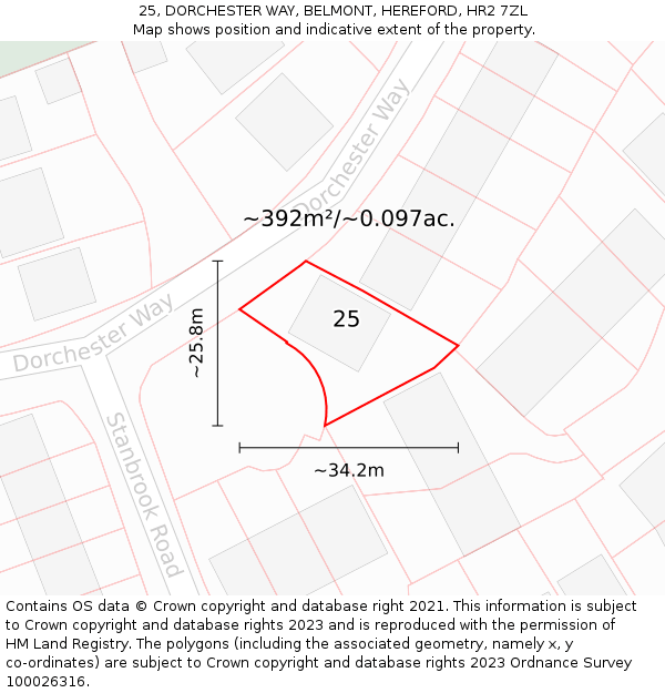 25, DORCHESTER WAY, BELMONT, HEREFORD, HR2 7ZL: Plot and title map