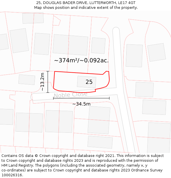 25, DOUGLAS BADER DRIVE, LUTTERWORTH, LE17 4GT: Plot and title map