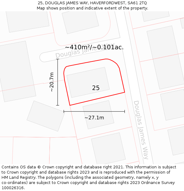 25, DOUGLAS JAMES WAY, HAVERFORDWEST, SA61 2TQ: Plot and title map