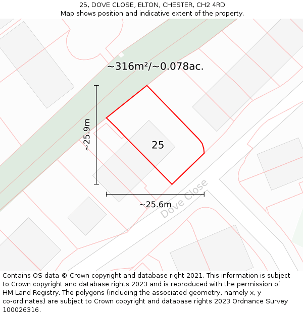 25, DOVE CLOSE, ELTON, CHESTER, CH2 4RD: Plot and title map