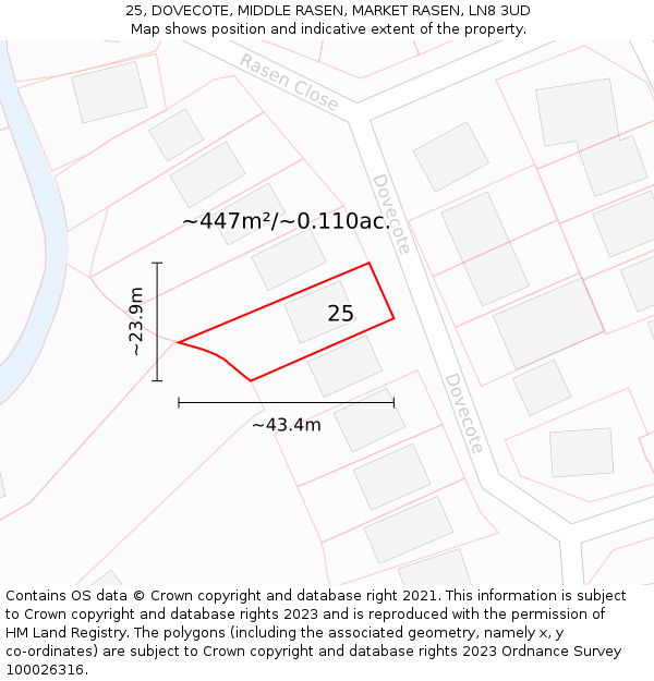 25, DOVECOTE, MIDDLE RASEN, MARKET RASEN, LN8 3UD: Plot and title map